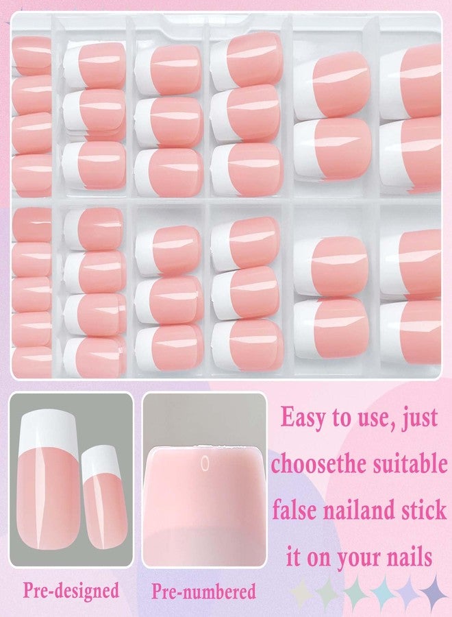LuckForever Medium French Tip Press on Nails Square Fake Nails with Glue & Tabs, 144pc White French Tips Glue on Nails Press on Nails Medium Fake Nails Square False Acrylic Artificial Fingernails - Image 4
